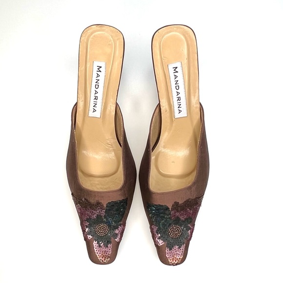 Mandarina Limited Edition Silk Kitten Heel Mules – Size 8 - Picture 3 of 9